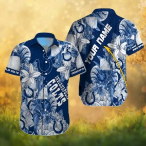Personalised Indianapolis Colts Navy Tropical Pineapple Floral Hawaiian Shirt