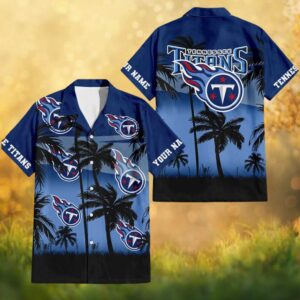 Personalised Tennessee Titans Sunset Palm Tree Silhouette Hawaiian Shirt