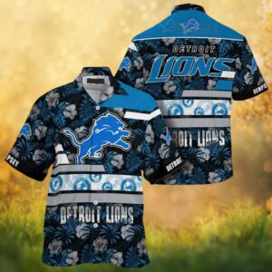 Personalizable Detroit Lions Tropical Floral Hawaiian Shirt Blue Hibiscus Pattern Personalizable Detroit Lions Tropical Floral Hawaiian Shirt Blue Hibiscus Pattern