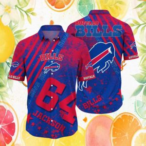 Personalized Buffalo Bills #64 Jackson Custom Name Sporty Hawaiian Shirt Personalized Buffalo Bills #64 Jackson Custom Name Sporty Hawaiian Shirt