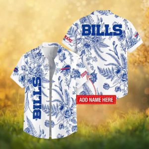 Personalized Buffalo Bills Floral Sketch Design White Custom Hawaiian Shirt