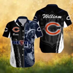 Personalized Chicago Bears “Grizzly Warrior” Black & Navy Graphic Hawaiian Shirt