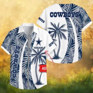 Personalized Dallas Cowboys Hawaiian Shirt Navy Palm Leaf Wrap Design