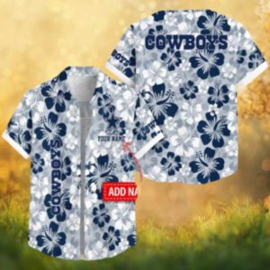 Personalized Dallas Cowboys Hibiscus Flower Grey Hawaiian Shirt Custom NFL Fan Apparel