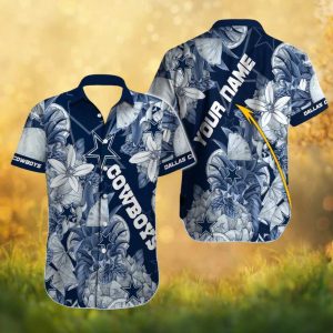 Personalized Dallas Cowboys Pineapple and Floral Tropical Navy Hawaiian Shirt