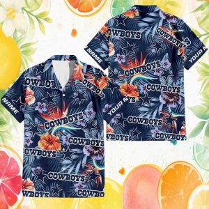 Personalized Dallas Cowboys Tropical Hibiscus Star Pattern Hawaiian Shirt