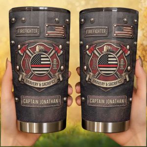 Personalized Firefighter Captain Bravery & Sacrifice Leather Look Tumbler