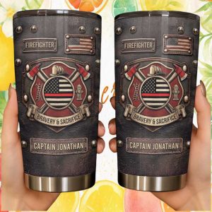 Personalized Firefighter Captain Bravery & Sacrifice Leather Look Tumbler