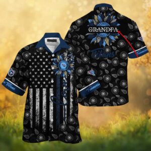 Personalized Grandpa Tennessee Titans Sunflower American Flag Hawaiian Shirt