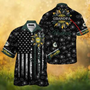 Personalized Green Bay Packers Sunflower American Flag Grandpa Hawaiian Shirt Personalized Green Bay Packers Sunflower American Flag Grandpa Hawaiian Shirt