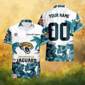 Personalized Jacksonville Jaguars White Hibiscus Palm Tree NFL Hawaiian Shirt