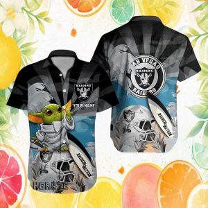 Personalized Las Vegas Raiders Grogu Baby Yoda Tropical NFL Hawaiian Shirt
