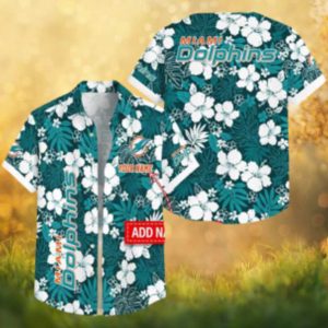 Personalized Miami Dolphins Hawaiian Shirt Teal & White Tropical Floral