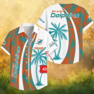 Personalized Miami Dolphins Hawaiian Shirt Tropical Palm Leaf Design