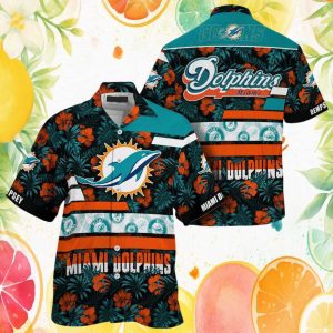 Personalized Miami Dolphins Hibiscus Floral Tropical Pattern NFL Hawaiian Shirt