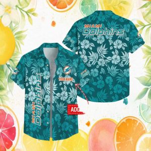 Personalized Miami Dolphins Tropical Floral Teal Hawaiian Shirt