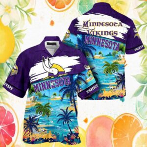 Personalized Minnesota Vikings Hawaiian Shirt Tropical Beach Scene