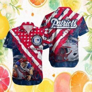 Personalized New England Patriots Name Hawaiian Shirt Patriot Mascot & Star Spangled Art Personalized New England Patriots Name Hawaiian Shirt Patriot Mascot & Star Spangled Art