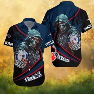 Personalized New England Patriots Skeleton Reaper Hooded Graphic Hawaiian Shirt Personalized New England Patriots Skeleton Reaper Hooded Graphic Hawaiian Shirt