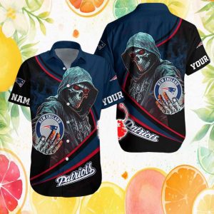 Personalized New England Patriots Skeleton Reaper Hooded Graphic Hawaiian Shirt