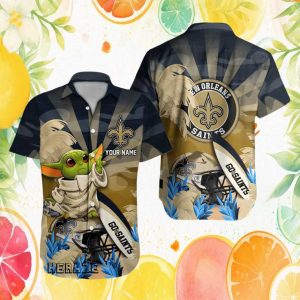 Personalized New Orleans Saints Grogu Baby Yoda Tropical NFL Hawaiian Shirt