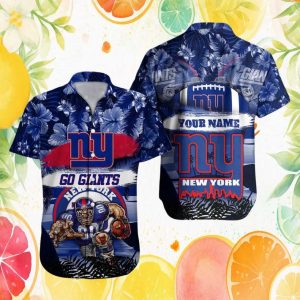 Personalized New York Giants Go Giants Blue Tropical Floral NFL Hawaiian Shirt Personalized New York Giants Go Giants Blue Tropical Floral NFL Hawaiian Shirt