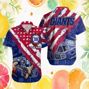 Personalized New York Giants Name Hawaiian Shirt Patriotic Star Pattern Football Gear Personalized New York Giants Name Hawaiian Shirt Patriotic Star Pattern Football Gear