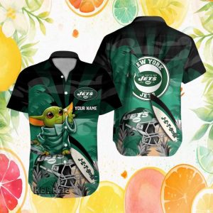 Personalized New York Jets Grogu Baby Yoda Tropical NFL Hawaiian Shirt