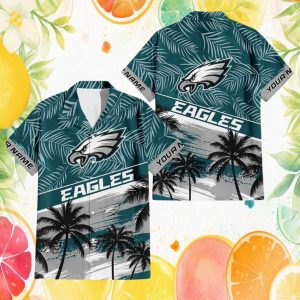 Personalized Philadelphia Eagles Midnight Palm Beach Hawaiian Shirt
