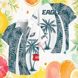 Personalized Philadelphia Eagles Palm Leaf White & Teal Hawaiian Shirt Custom NFL Summer Hawaiian Shirt Personalized Philadelphia Eagles Palm Leaf White & Teal Hawaiian Shirt Custom NFL Summer Hawaiian Shirt