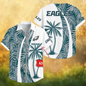 Personalized Philadelphia Eagles Palm Leaf White & Teal Hawaiian Shirt Custom NFL Summer Hawaiian Shirt