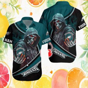 Personalized Philadelphia Eagles Skull Reaper Hawaiian Shirt Dark Fan Apparel