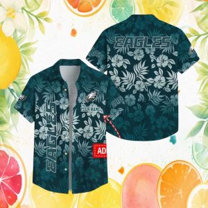 Personalized Philadelphia Eagles Tropical Leaf Pattern Hawaiian Shirt