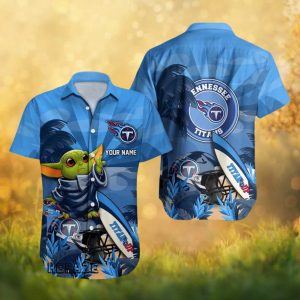 Personalized Tennessee Titans Grogu Baby Yoda Blue Beach Hawaiian Shirt Personalized Tennessee Titans Grogu Baby Yoda Blue Beach Hawaiian Shirt