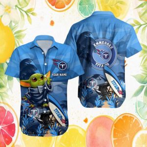 Personalized Tennessee Titans Grogu Baby Yoda Blue Beach Hawaiian Shirt