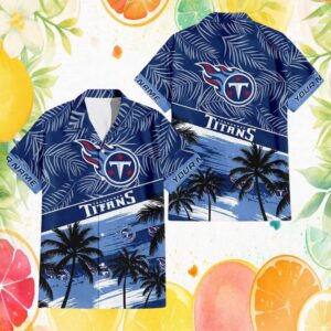 Personalized Tennessee Titans Palm Tree Sunset Beach Hawaiian Shirt