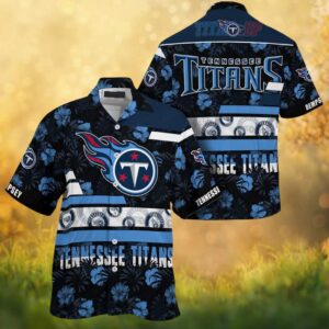 Personalized Tennessee Titans Tropical Hibiscus Navy Blue Pattern Hawaiian Shirt