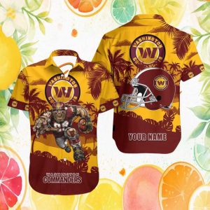 Personalized Washington Commanders Mascot Helmet Gold Tropical Hawaiian Shirt