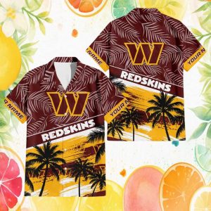 Personalized Washington Redskins Sunset Palm Tree Hawaiian Shirt