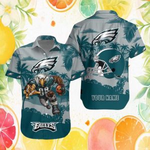 Philadelphia Eagles Custom Name Running Mascot Tropical NFL Hawaiian Shirt