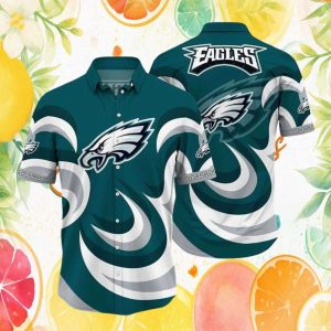 Philadelphia Eagles Cyber Swirl Midnight Green & Silver Fan Hawaiian Shirt