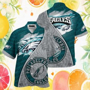 Philadelphia Eagles Distressed Stone & Teal Logo Hawaiian Shirt