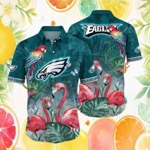Philadelphia Eagles Flamingo and Parrot Floral Hawaiian Shirt