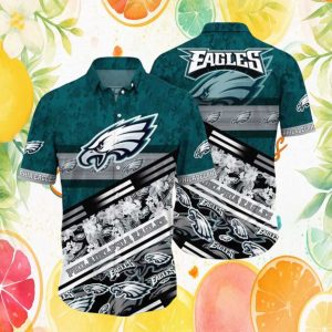 Philadelphia Eagles Floral Fusion Banded Pattern Sports Fan Hawaiian Shirt