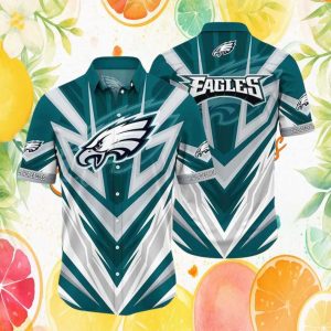 Philadelphia Eagles Geometric Chevron Midnight Green Performance Hawaiian Shirt