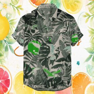 Philadelphia Eagles Grey Tropical Leaf & Helmet NFL Hawaiian Shirt