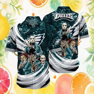 Philadelphia Eagles Horror Slasher Hawaiian Shirt Friday the 13th & Nightmare Theme