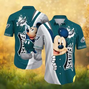 Philadelphia Eagles Mickey Mouse Peeking Graphic Sports Button Down Hawaiian Shirt