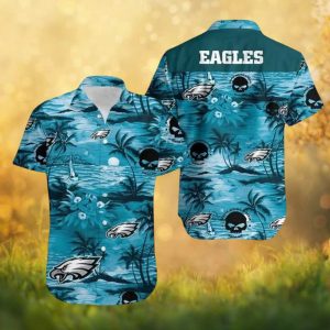 Philadelphia Eagles Midnight Ocean Skull Tropical Beach Hawaiian Shirt