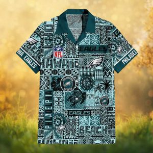 Philadelphia Eagles NFL Hawaiian Shirt Midnight Green Tribal Tropical Button Down